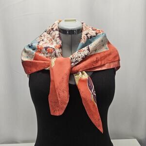 Vintage Satin Square Multicolor Floral Print Scarf 35” Shawl Boho Granny